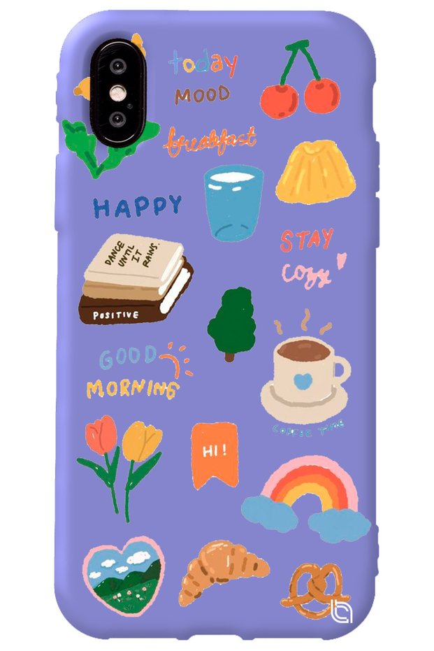 iPhone XS Lilac Colored Sticker Silicone Phone Case with Velvet Pattern Inside