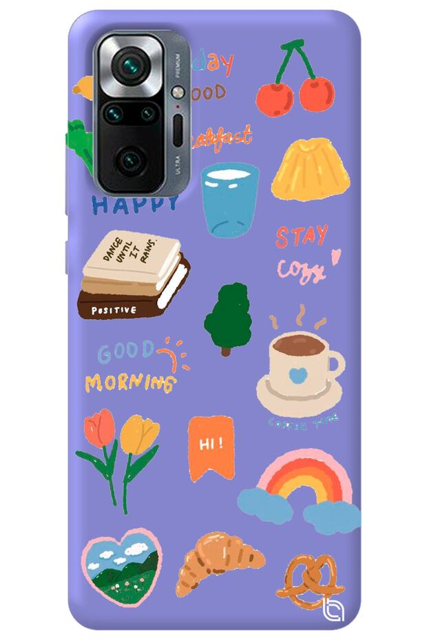 Xiaomi Redmi Note 10 Pro Lilac Colored Sticker Velvet Patterned Silicone Phone Case