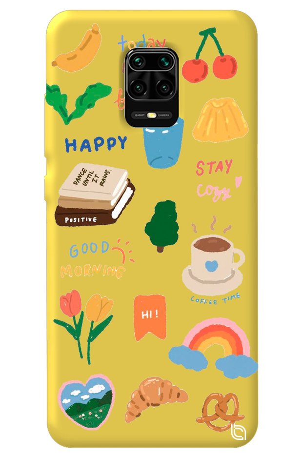 Xiaomi Redmi Note 9S Yellow Color Sticker Velvet Patterned Silicone Phone Case
