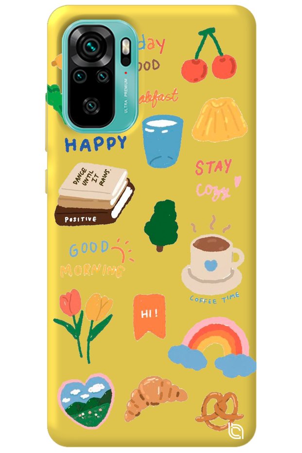 Xiaomi Redmi Note 10S Yellow Color Sticker Velvet Patterned Silicone Phone Case