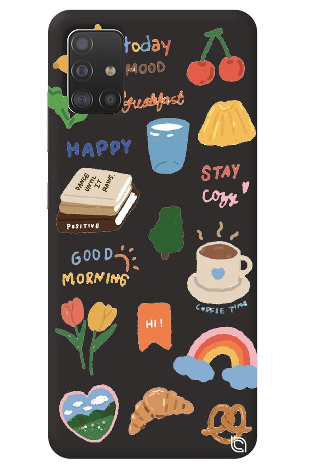 Silicone Phone Case with Velvet Pattern Inside for Samsung A71 Black Color Sticker