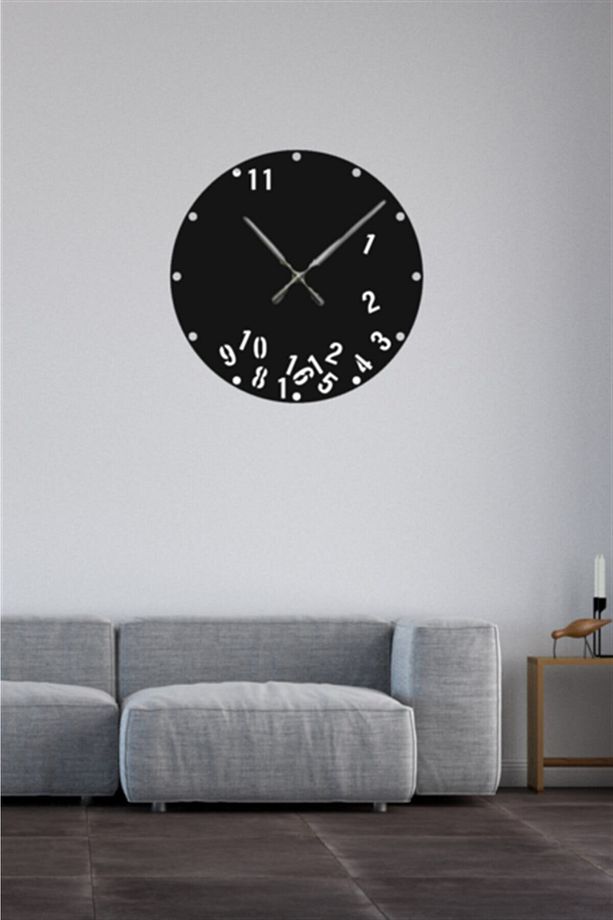 Siyah Ahşap Esprili Duvar Saati - Salon Oturma Çocuk Odası Ofis Antre Için 45x45cm Duvar Dekoru - 1