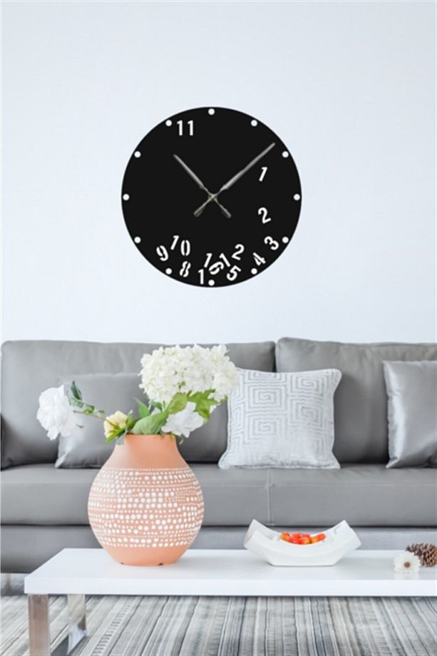 Siyah Ahşap Esprili Duvar Saati - Salon Oturma Çocuk Odası Ofis Antre Için 45x45cm Duvar Dekoru - 2