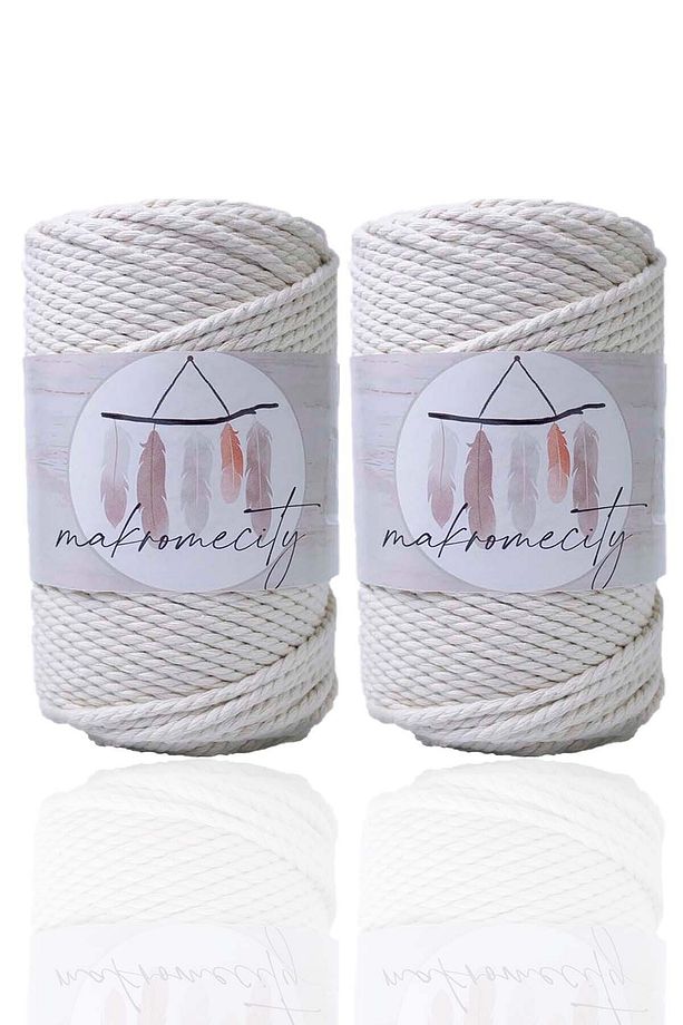 Premium 3 Büküm Pamuk Makrome Ipi 3mm Üç Büküm Taranan Makrome Halat Ip 250 Gr 2li Set 2 Ekru - 1