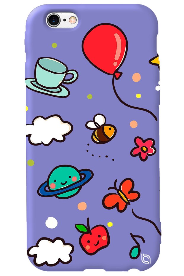 Silicone Phone Case for iPhone 6 6S Lilac Colored Bee Balloon Inside Velvet Pattern