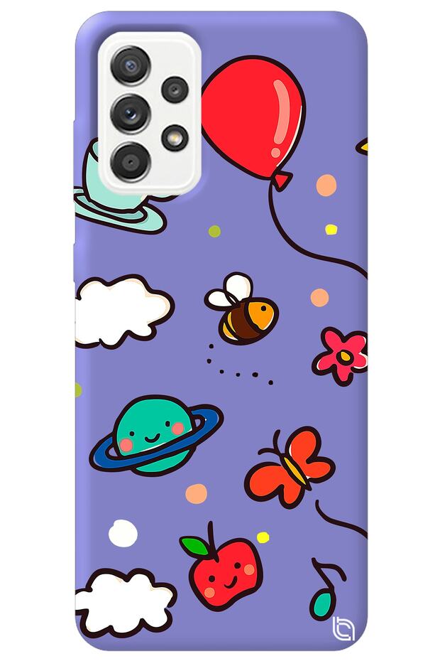 Silicone Phone Case for Samsung Galax A72 Lilac Color Bee Balloon Inside Velvet Pattern