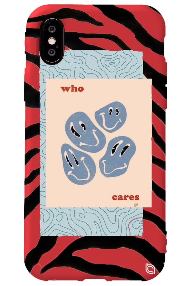 iPhone XS Red Colored Who Cares Velvet Patterned Silicone Phone Case