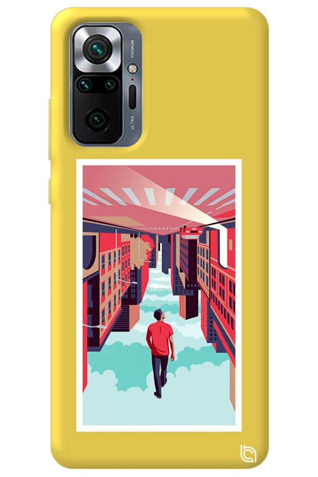 Xiaomi Redmi Note 10 Pro Yellow Color Reverse City Velvet Patterned Silicone Phone Case