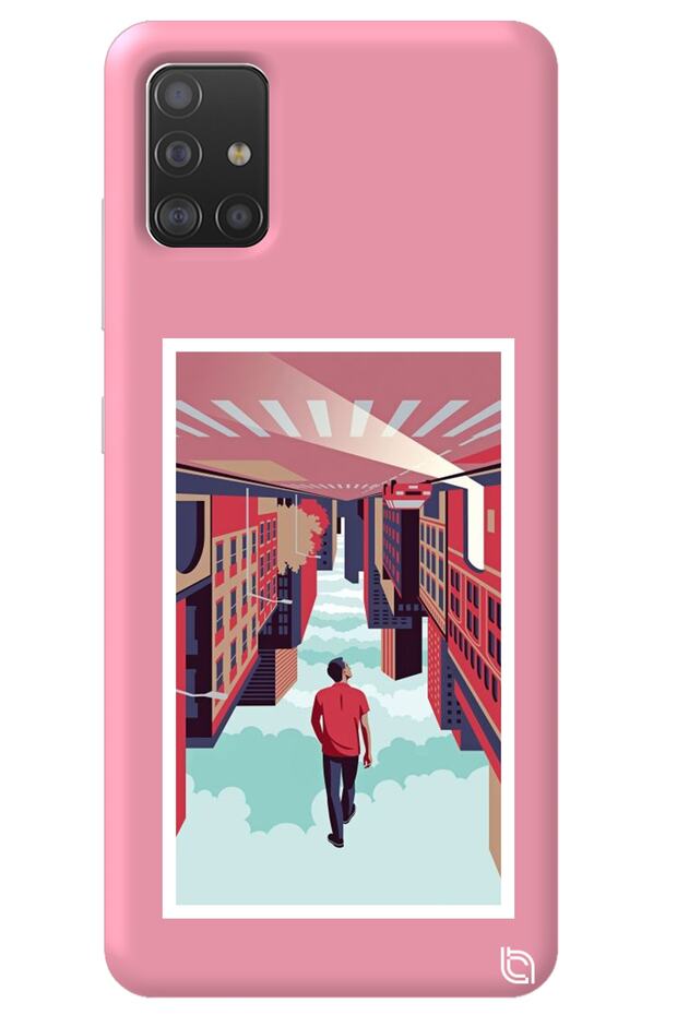 Samsung A71 Pink Color Reverse Urban Velvet Patterned Silicone Phone Case
