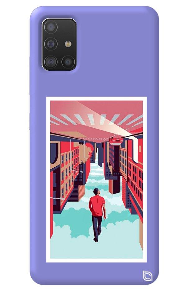 Samsung A51 Lilac Color Inverted City Velvet Patterned Silicone Phone Case