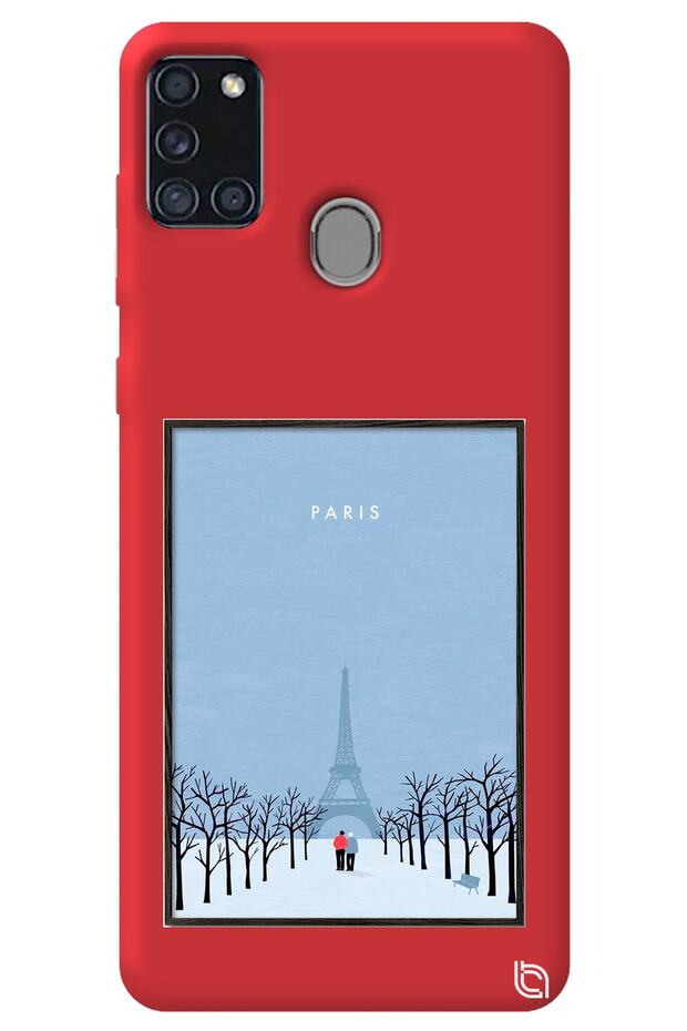 Silicone Phone Case for Samsung A21S Red Color Paris Poster with Velvet Pattern