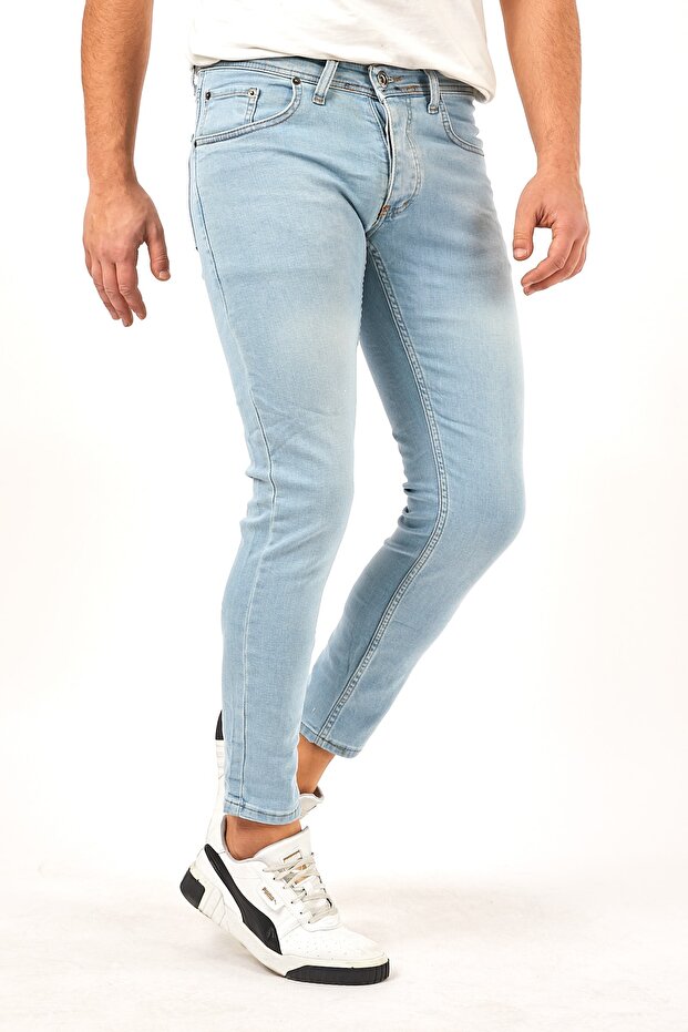 Men's Ice Blue Denim Jean Trousers Slim Fit Lycra Narrow Leg