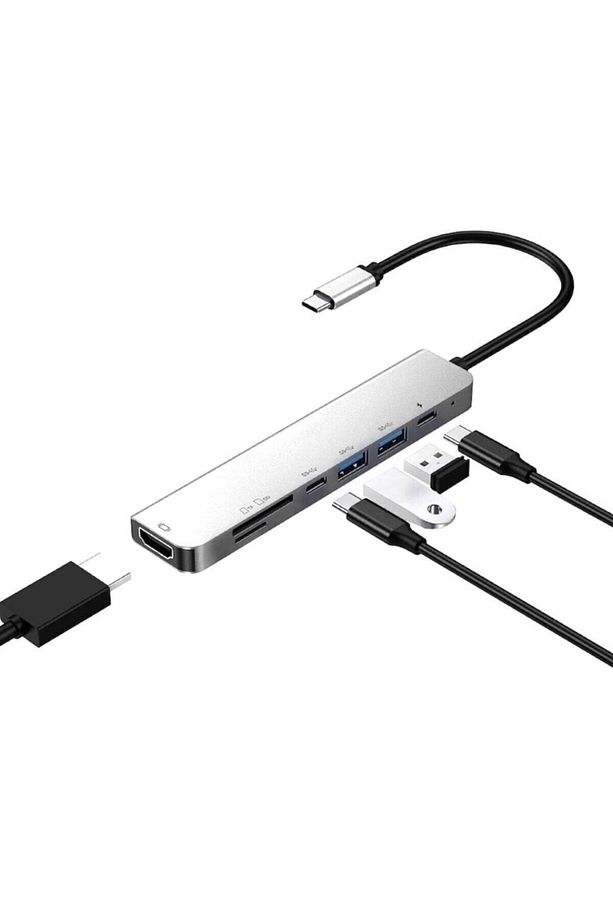 7 In 1 Sd Tf Kart Okuyucu 2 Usb Type-c Hub Hdmı Girişli Macbook Çevirici Çoklayıcı Samsung S10 S20 - 1