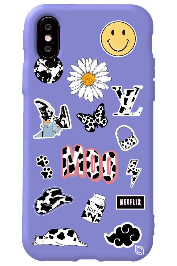 iPhone XS Lilac Colored Moo Velvet Patterned Silicone Phone Case