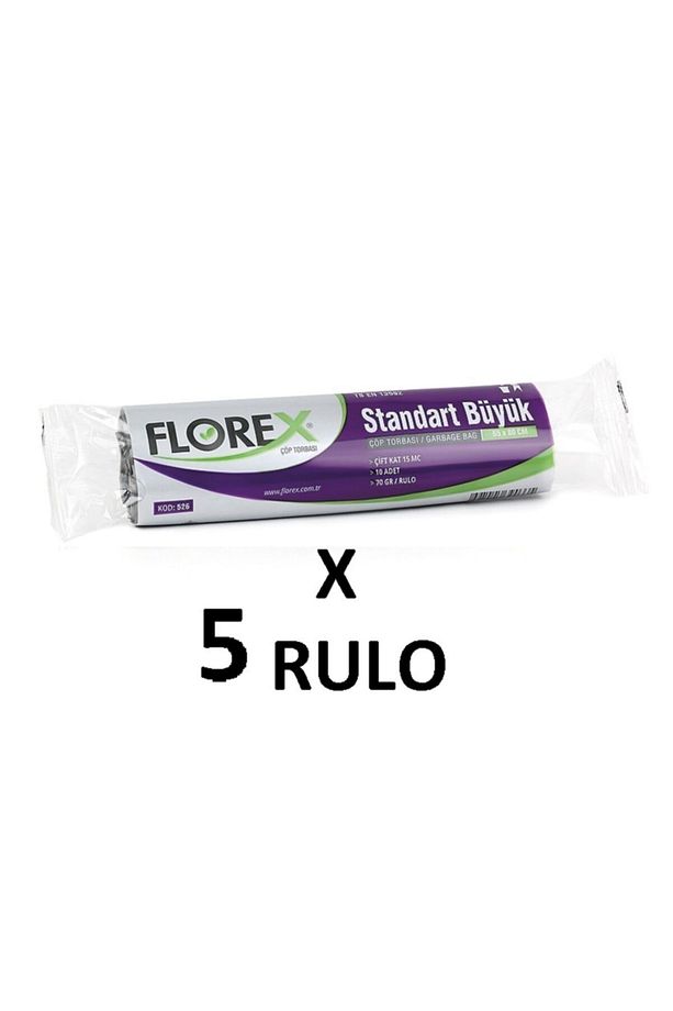 Florex Standart Büyük Boy ( 65x80 Cm ) Siyah Çöp Poşeti 5 Rulo 10*5=50 Adet - 1