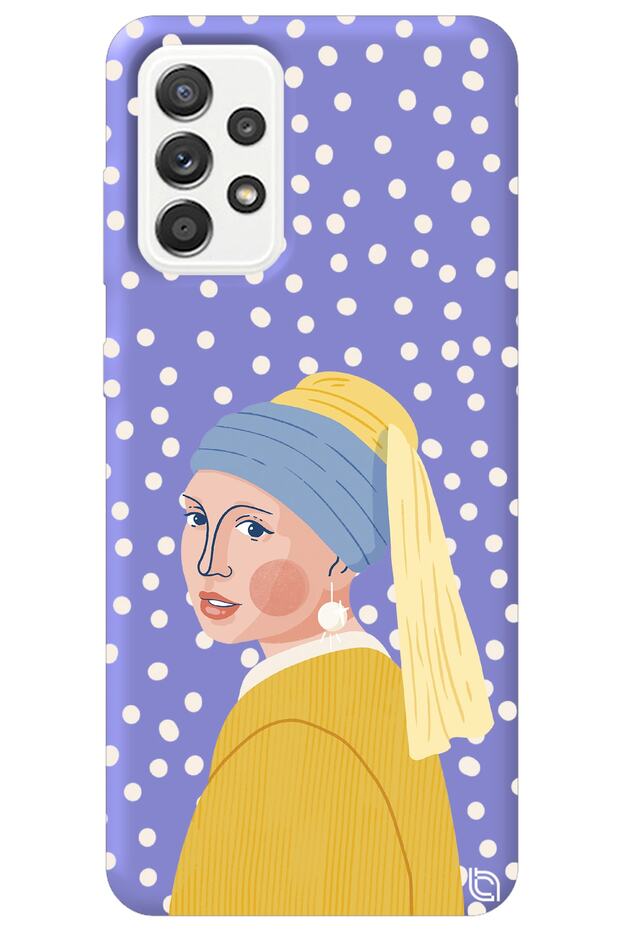 Samsung Galaxy A52 Lilac Colored Pearl Earring Girl Velvet Patterned Silicone Phone Case