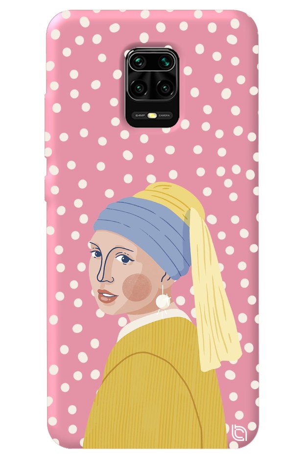 Xiaomi Redmi Note 9S Pink Color Pearl Earring Girl Velvet Patterned Silicone Phone Case