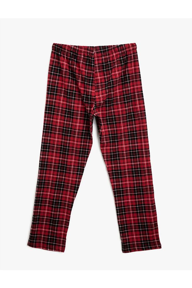 Pijama Takımı - Aile Pijamasi | Erkek Pamuklu Yazılı Baskılı Ekose - 5