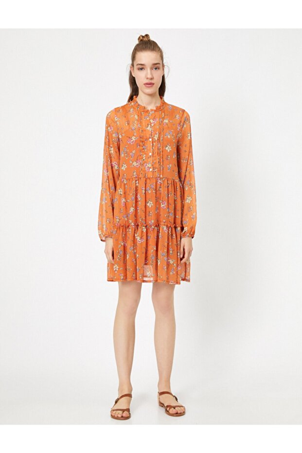 Women's Orange Patterned Dress 0YAL88122IW