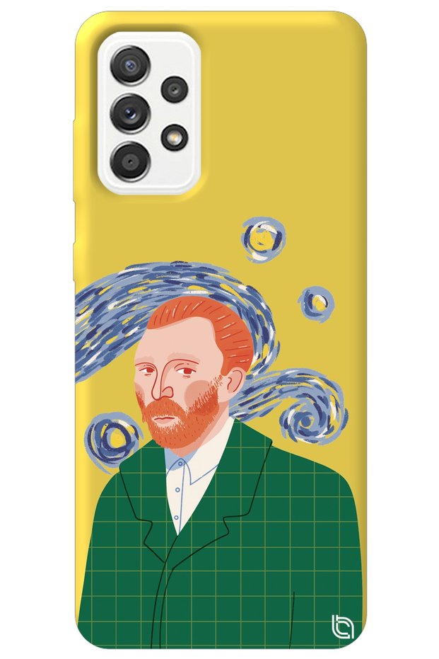 Samsung Galax A72 Yellow Color Van Gogh Velvet Patterned Silicone Phone Case