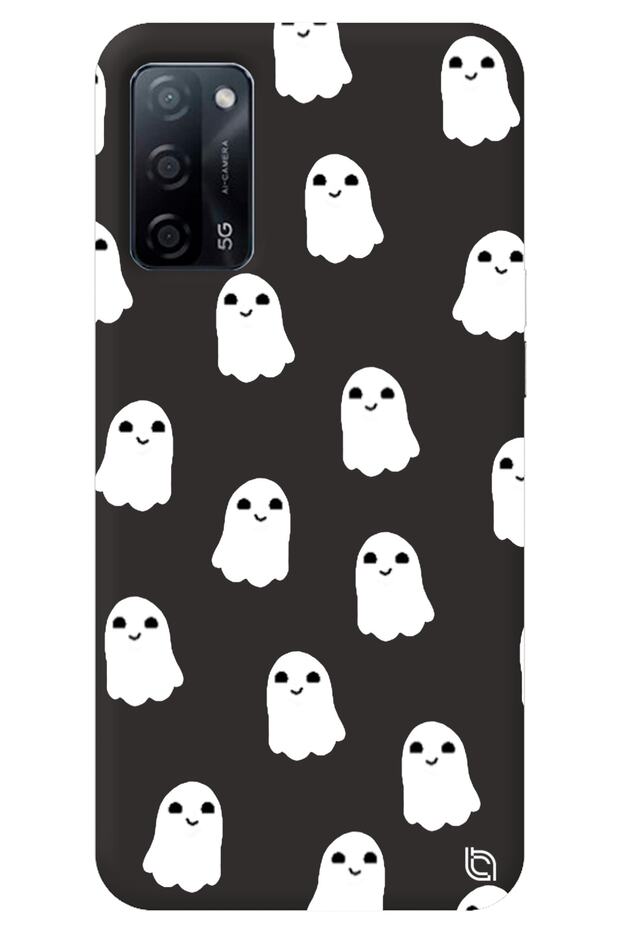 Oppo A52 Black Color Ghost Velvet Patterned Silicone Phone Case