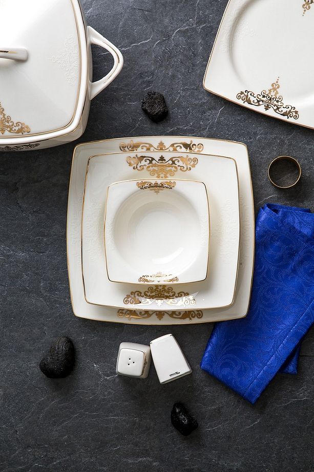 Beyaz Fine Bone Topkapı Gold 61 Parça 12 Kişilik Yemek Takımı - 2