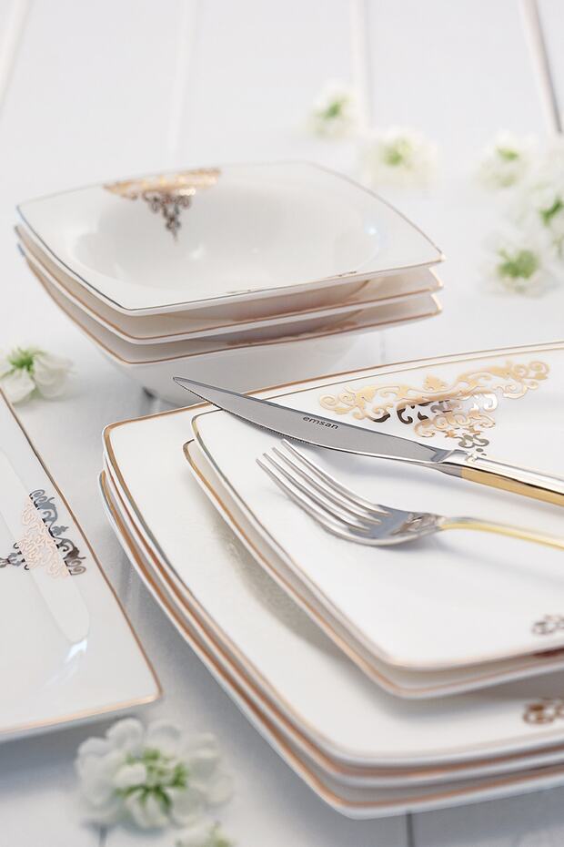 Beyaz Fine Bone Topkapı Gold 61 Parça 12 Kişilik Yemek Takımı - 3