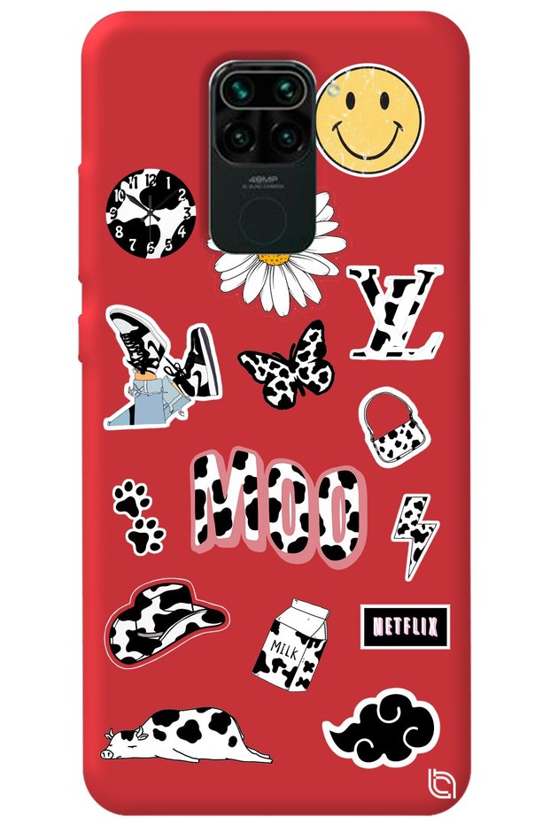 Xiaomi Redmi Note 9 Red Color Moo Velvet Patterned Silicone Phone Case