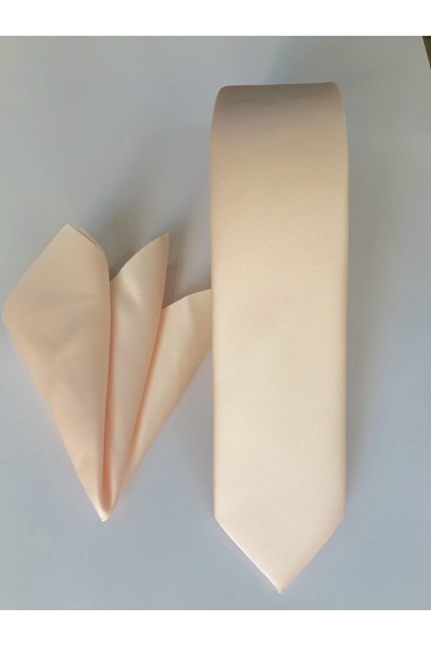 Salmon Matte Dupont Fabric Slim Tie with Handkerchief