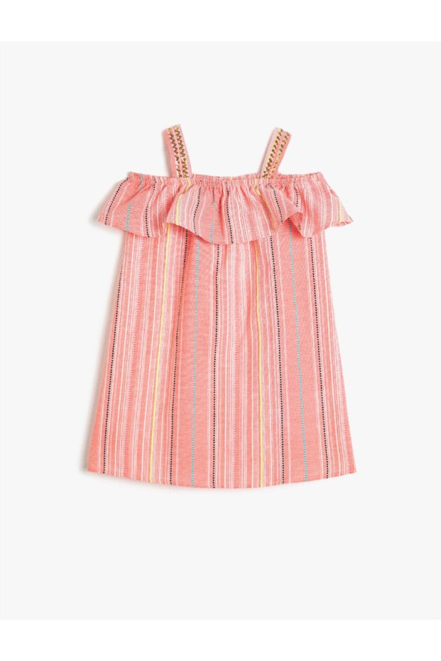 Strappy Ruffle Detailed Embroidered Dress
