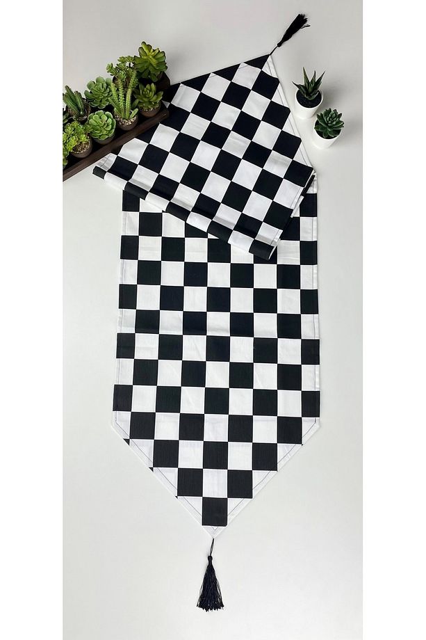 Dama Desenli Püsküllü Runner - 2
