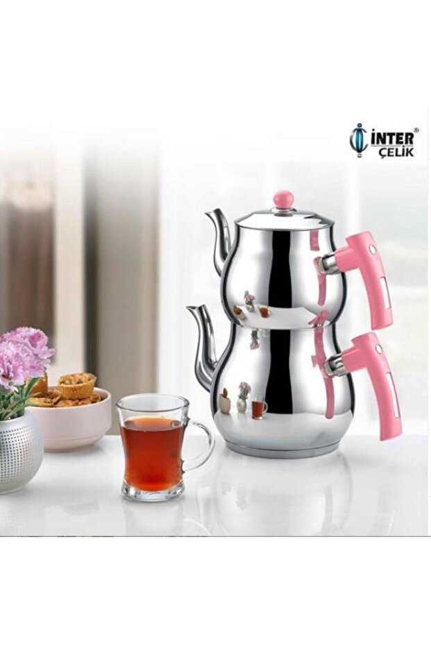 Çelik İnter Çelik Mercan Mini Boy Çaydanlık Pembe Pembe - 1