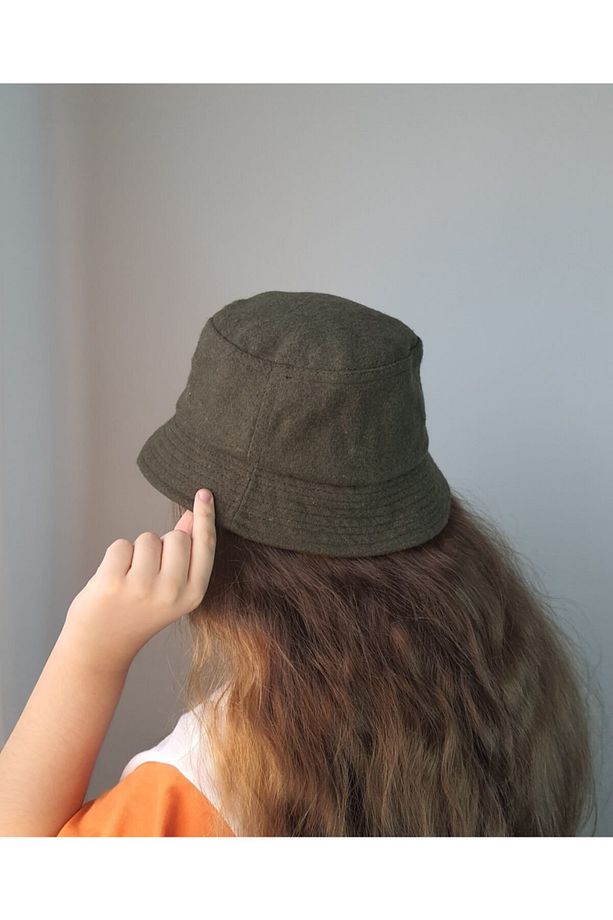 Kaşe Haki Bucket Şapka Bayan Kışlık Fötr Yuvarlak Şapka - 2