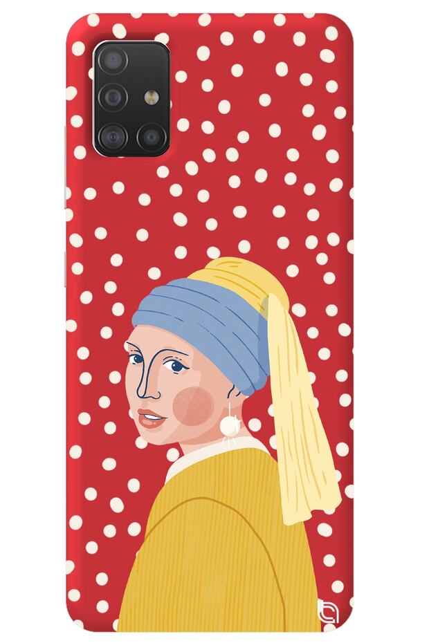 Samsung A71 Red Colored Pearl Earring Girl Velvet Patterned Silicone Phone Case