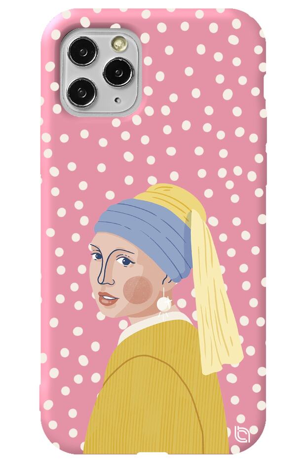 iPhone 11 Pro Max Pink Color Pearl Earring Girl Velvet Patterned Silicone Phone Case