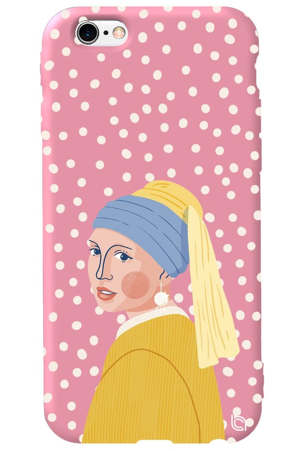 iPhone 6 Plus Pink Colored Pearl Earring Girl Velvet Patterned Silicone Phone Case