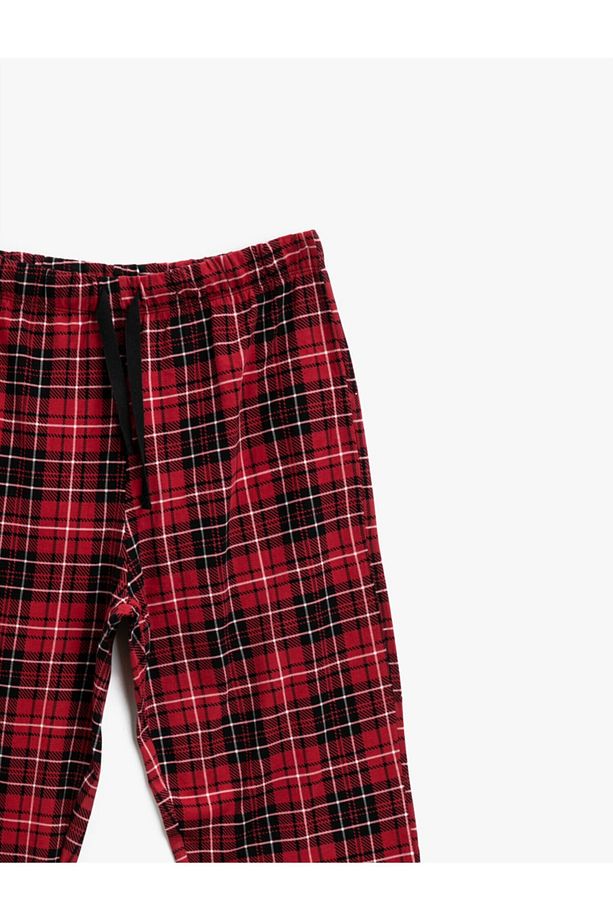 Pijama Takımı - Aile Pijamasi | Erkek Pamuklu Yazılı Baskılı Ekose - 7