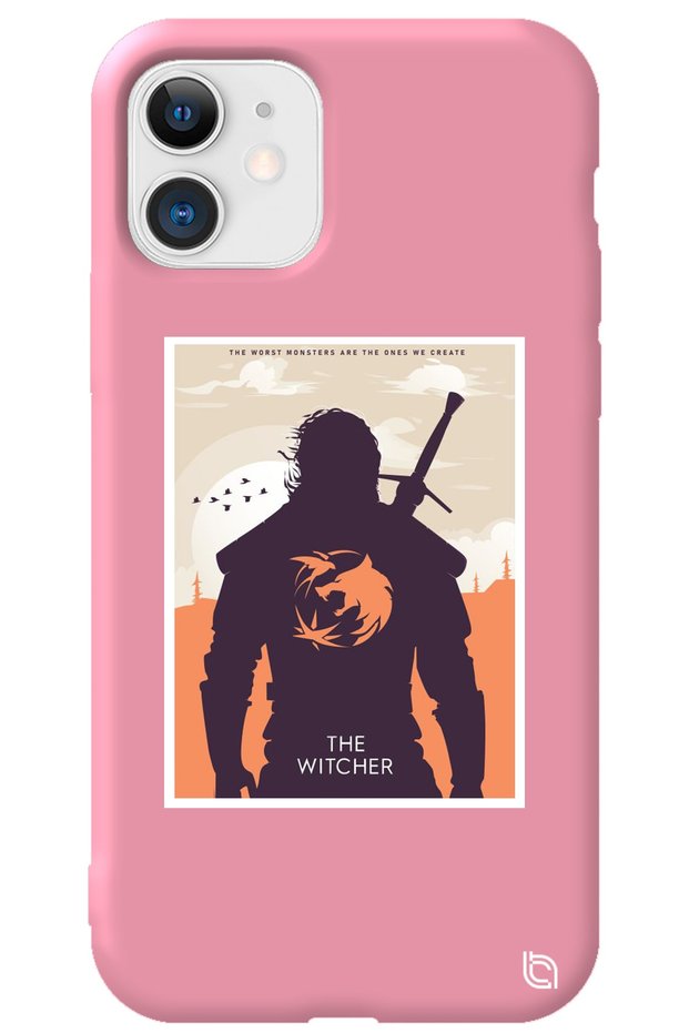 iPhone 11 Pink Color the Witcher Velvet Patterned Silicone Phone Case