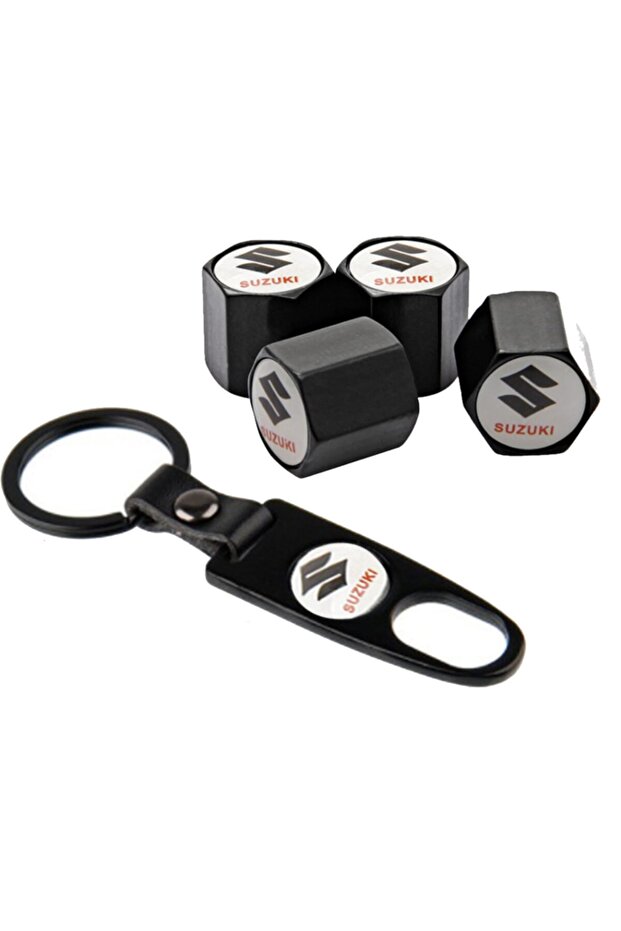 Stainless Steel Valve Cap and Keychain Set for Suzuki Vitara after 2016