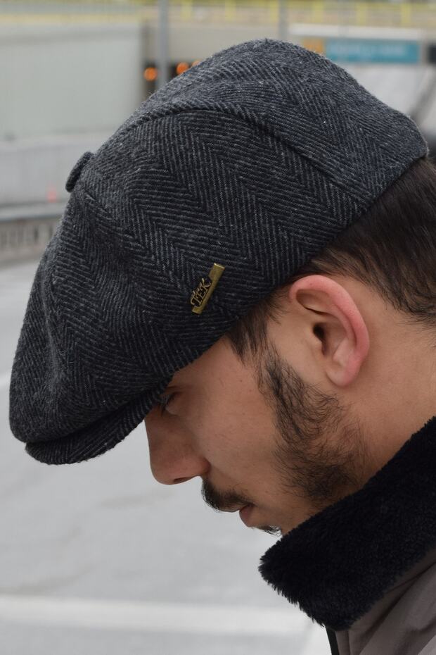 Smoked Men's Winter Cap British Style Peaky Blinders Newsboy Trend 8 Piece Cap Herringbone