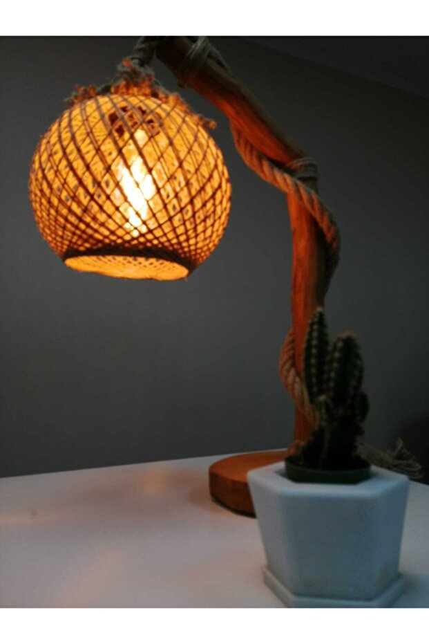 Sidre Wood Art Ağaç Lambader Doğal Ağaç Ahşap Lambader Masa Lambası Menekşe Serisi 40-50cm Tek Küre - 4