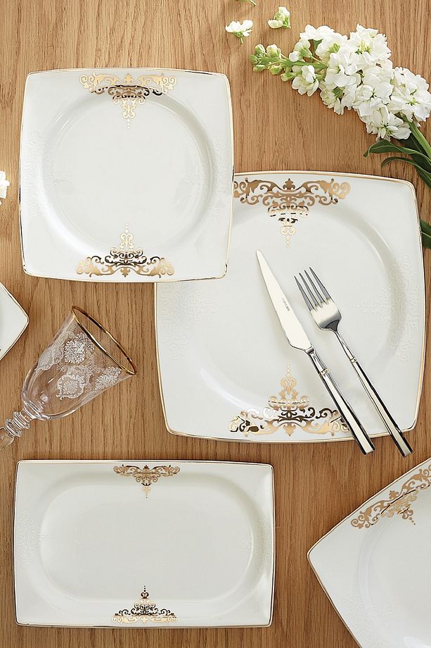 Beyaz Fine Bone Topkapı Gold 61 Parça 12 Kişilik Yemek Takımı - 1