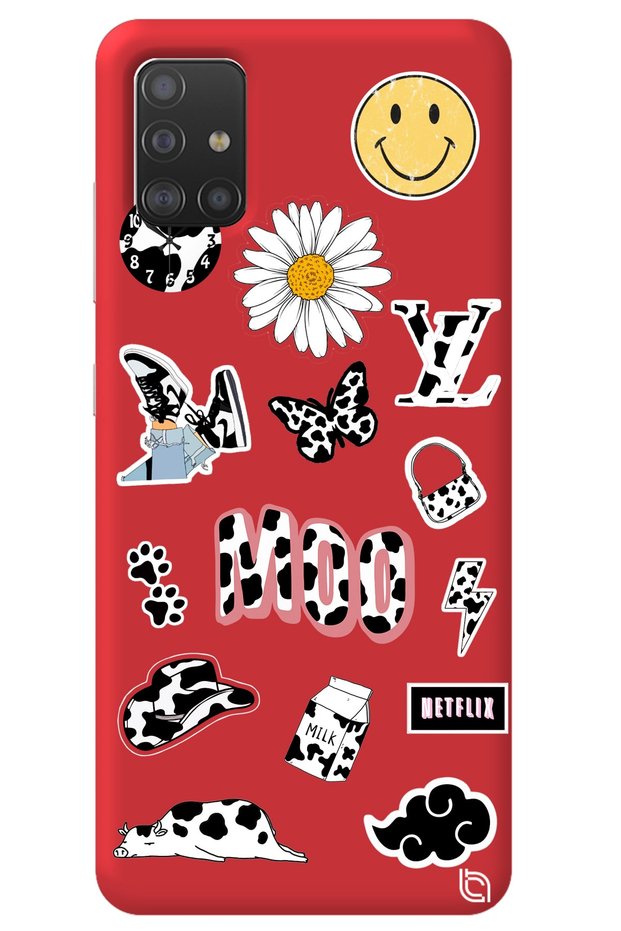 Samsung A51 Red Colored Moo Velvet Patterned Silicone Phone Case