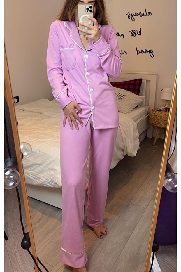 طقم بيجامة مزخرف بالدانتيل - 2