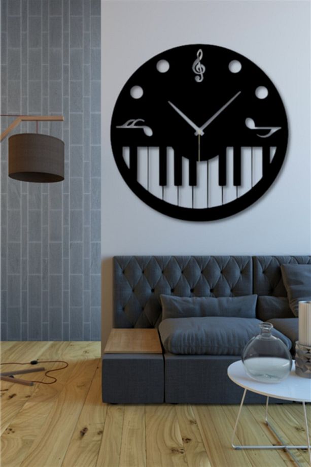 Siyah Ahşap Piyano Notalar Duvar Saati Salon Oturma Odası Ofis Antre Için 38x38cm Duvar Dekoru - 2
