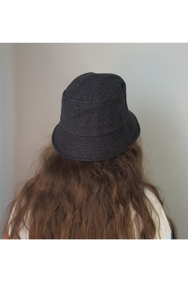 Kaşe Füme Bucket Şapka Bayan Kışlık Fötr Yuvarlak Şapka - 3
