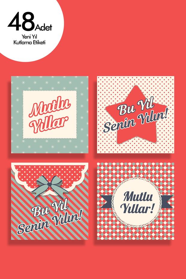 New Year's Eve Celebration Themed Happy New Year Written Label Sticker Set