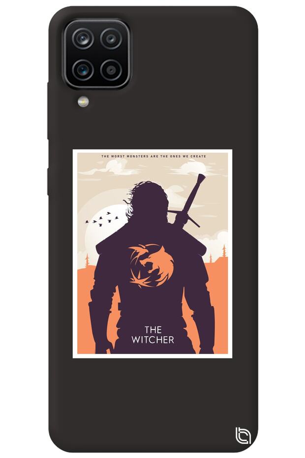 Samsung Galaxy A12 Black Color the Witcher Velvet Patterned Silicone Phone Case