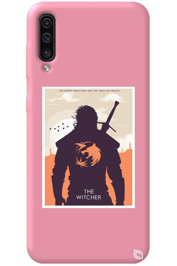 Samsung Galaxy A70 Pink Color the Witcher Velvet Patterned Silicone Phone Case