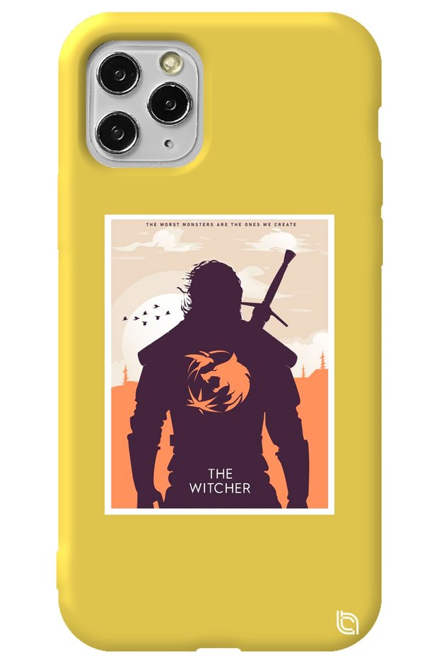 iPhone 11 Pro Max Yellow Color the Witcher Velvet Patterned Silicone Phone Case